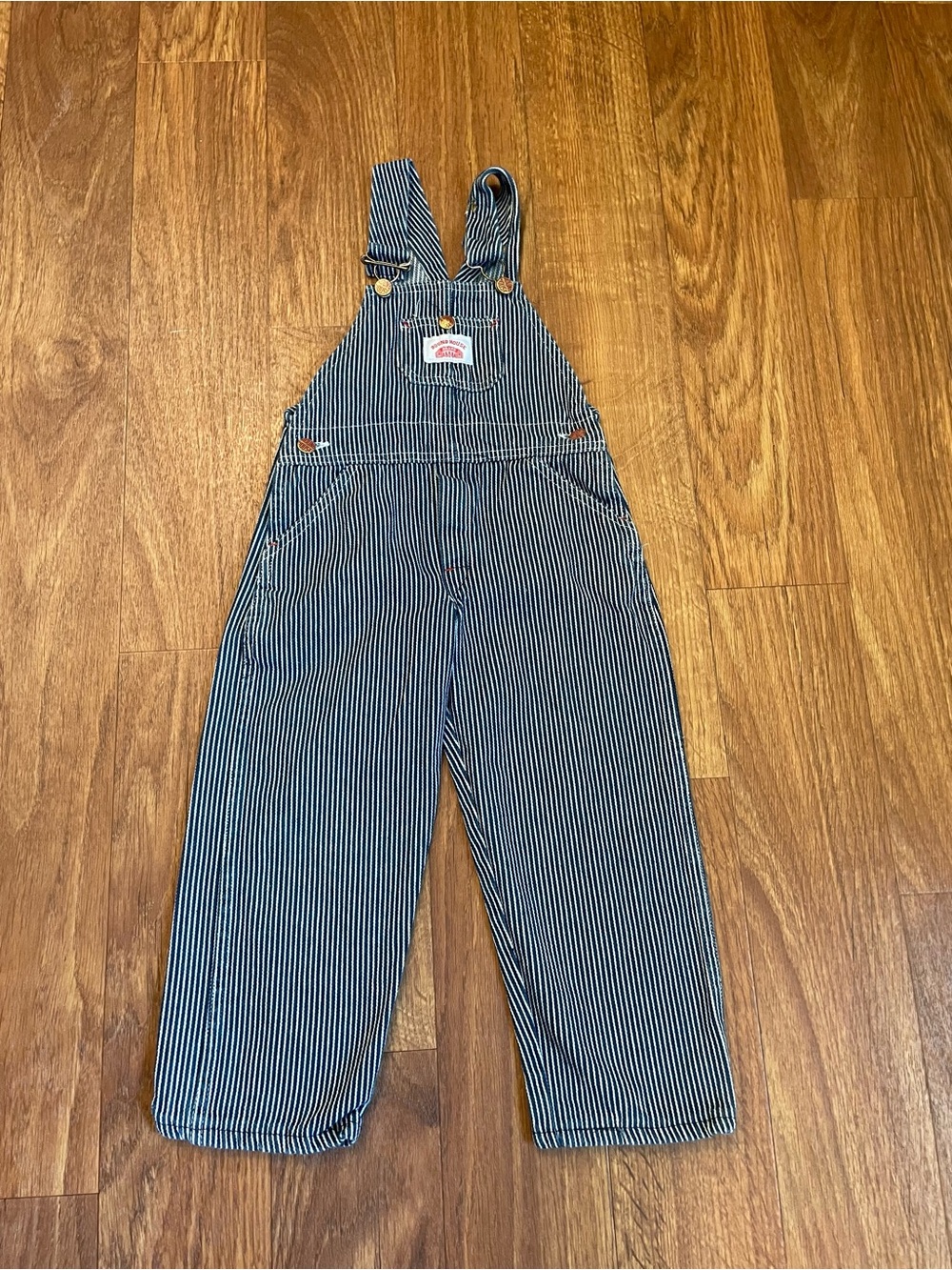 Vintage Round House Kids Railroad Stripe Overalls Bibs Size 5 100% Cotton Farm